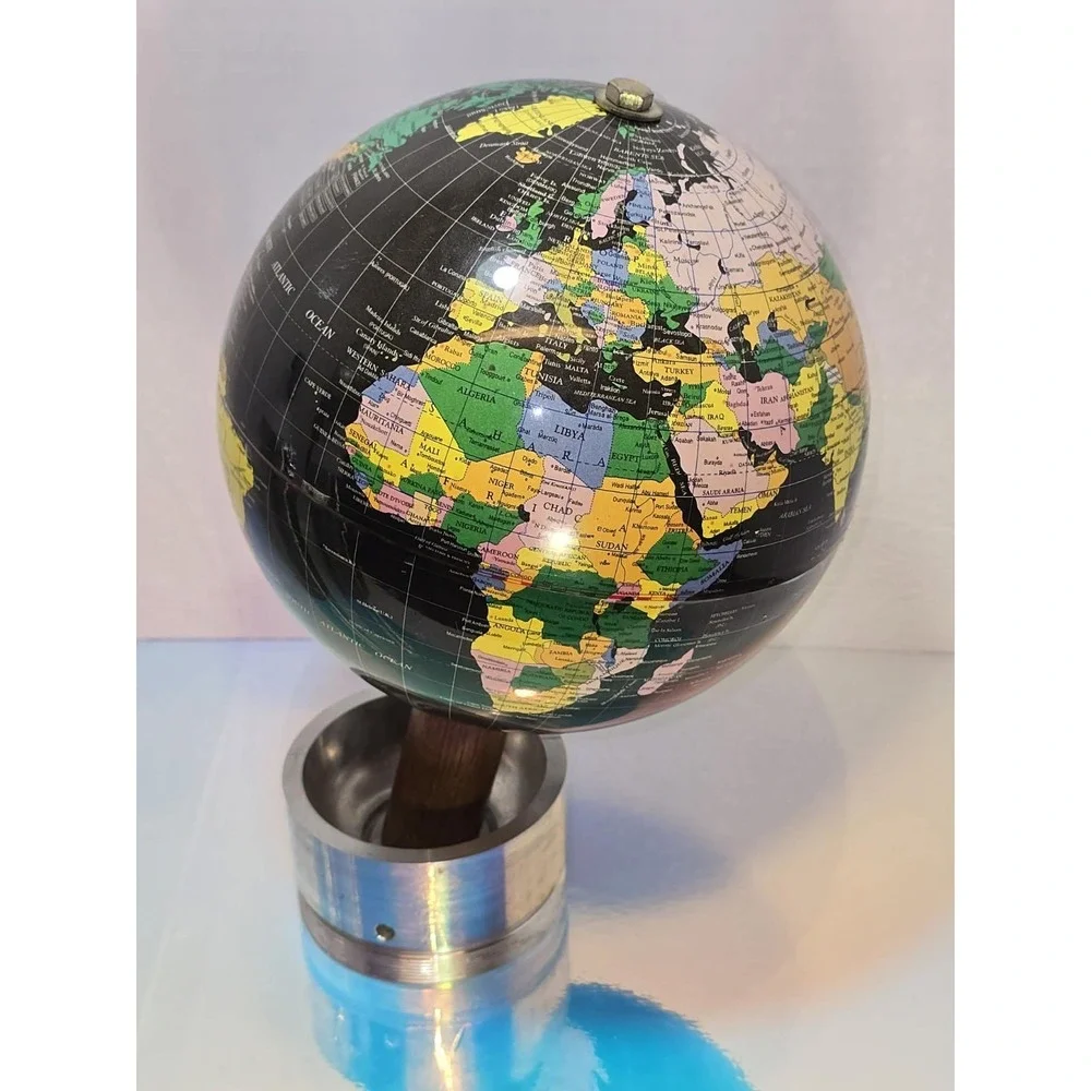 Vintage Black World Globe Desk Decor‎ Metal Base Geographic Atlas Style Used